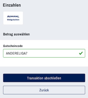 Admiral Gutschein Code Andereliga7