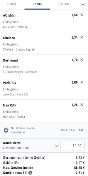 Champions League Kombiwette bei ADMIRALBET