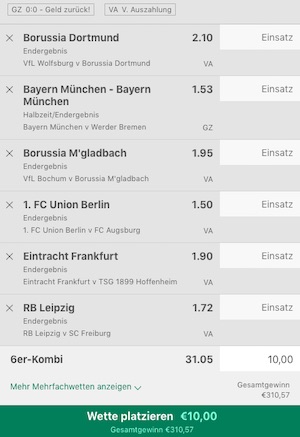 Bundesliga Kombiwette Spieltag 14 bei bet365