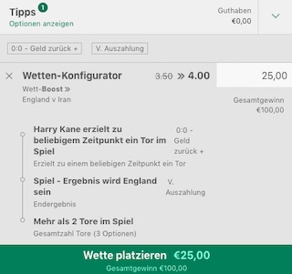 England Iran Quotenboost bet365