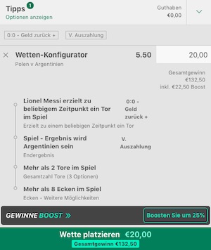 Polen vs Argentinien Quotenboost bet365