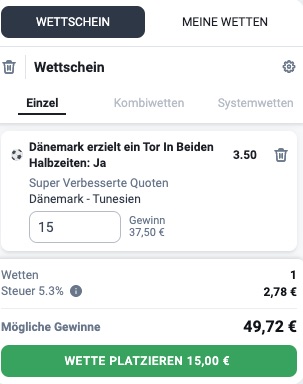 Dänemark vs Tunesien Wette bei Betano