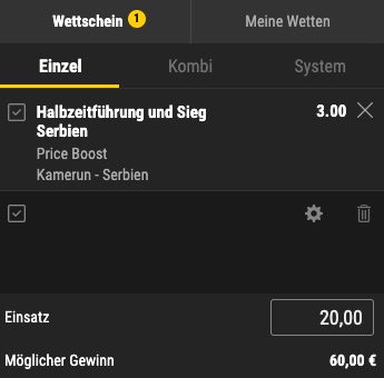 Kamerun vs Serbien Quotenboost Bwin