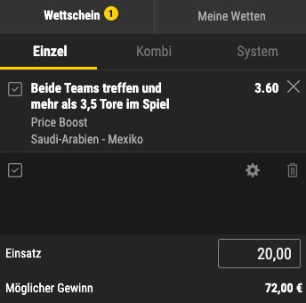 Saudi Arabien vs Mexiko Wett Tipp bwin