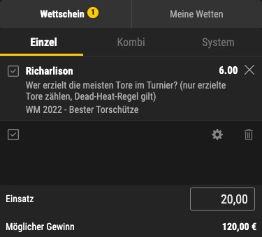 Richarlison WM Torschützenkönig Wette