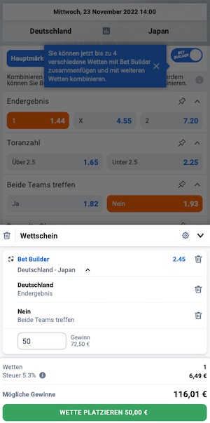 Betano Deutschland vs Japan Wette