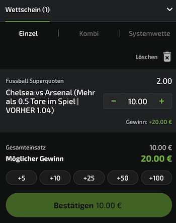 Mobilebet Chelsea Arsenal Quotenboost