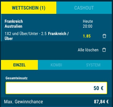 Frankreich - Australien Wette Sportwetten.de