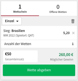 Tipico Brasilien Weltmeister Wette