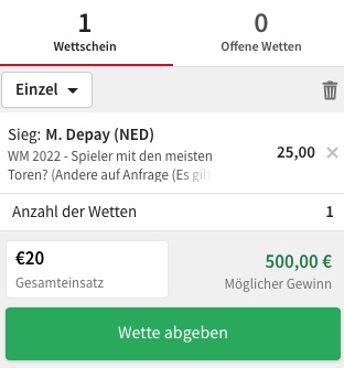 WM Torschützenkönig Wette Depay