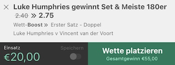 Bet365 boostet Quote zu Humphries- Van der Voort