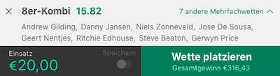 Darts WM Kombiwette bei bet365