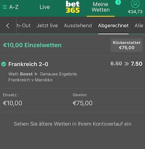 Bet365 Frankreich Marokko Wette