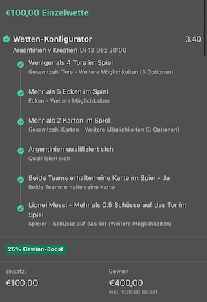Argentinien vs Kroatien Gewinn Boost bet365