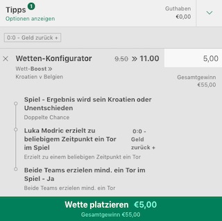 Kroatien vs Belgien Quotenboost bet365