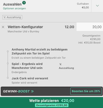 Manchester United - FC Burnley Gewinn Boost bet365