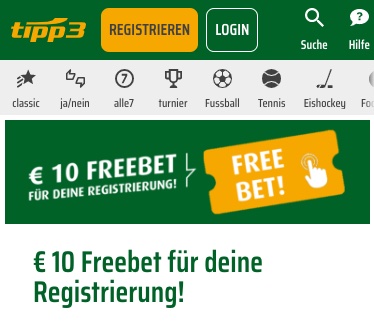 10€ Freebet bei tipp3