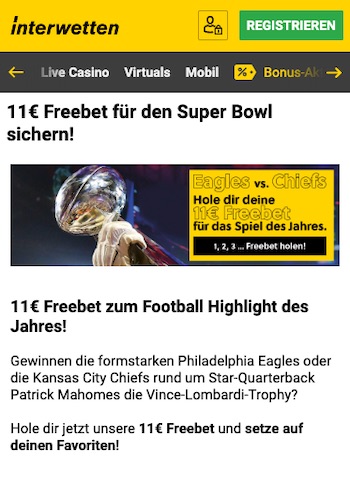 IW Freebet 11€ Super Bowl