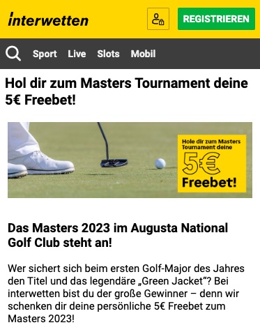 5€ Freebet bei Interwetten