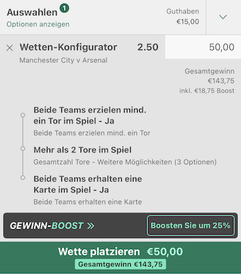 bet365 gewinn boost city arsenal