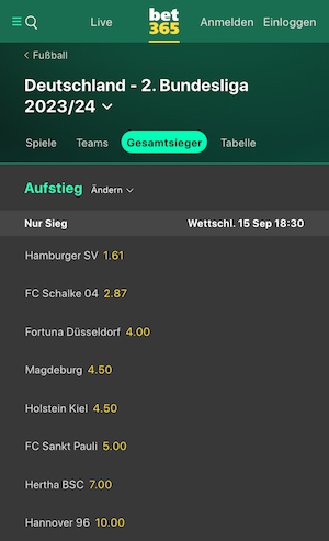 hsv aufstieg quoten bet365