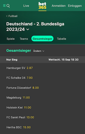 hsv meister 2 liga quoten bet365