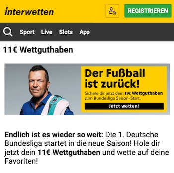 11 € Interwetten Freebet Bundesliga