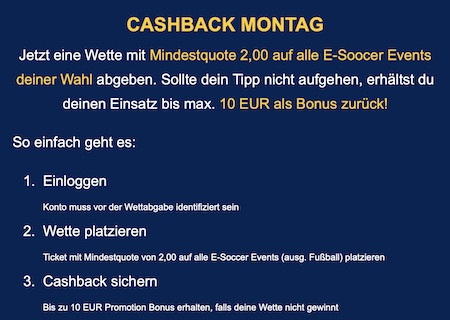 Admiral Cashback Soccer Montag