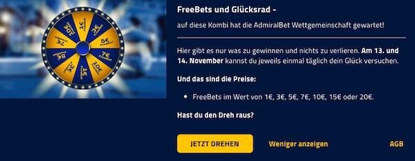 Freebets Glücksrad bei Admiralbet