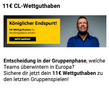 Interwetten 11 € Freebet zur Königsklasse 