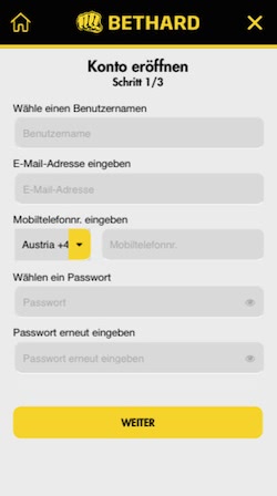 Bethard App Registrierung