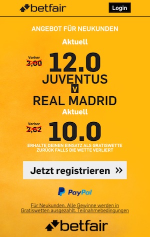 Betfair Quoten CL-Finale