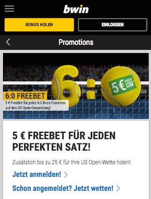 bwin Freebet zur US Open