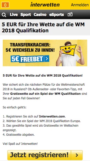 Interwetten 5€ Aktion WM Quali