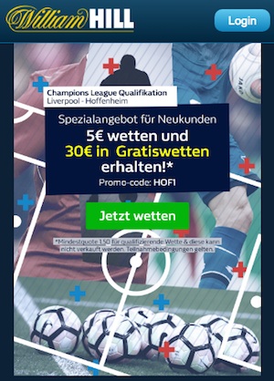 William Hill 30€ Gratiswetten Angebot