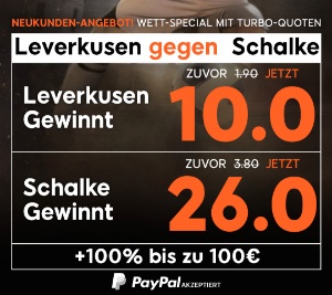 Quoten Boost bei 888sport für Leverkusen (10,0) vs. Schalke (26,0)