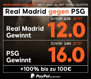 Erhöhte Quote für Real Madrid VS PSG bei 888sport