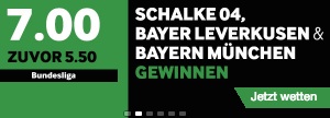 Betway Quotenboost Kombiwette Schalke Bayern und Leverkusen gewinnen Quote 7.00