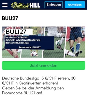 William Hill Freebet 27. Runde