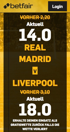 Betfair Champions League Finale Quotenboost