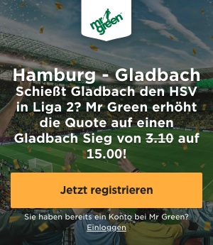 Mr Green Boost HSV vs. Gladbach Quote 15,0