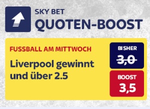 Sky Bet Quotenboost Liverpool gewinnt und über 2.5