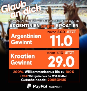 888sport Quotenboost für ARG CRO