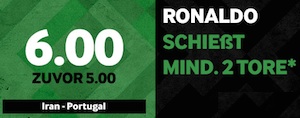 Betway Boost Ronaldo trifft 2 mal oder öfter gegen Iran