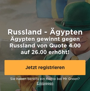Mr Green Quotenboost Ägypten besiegt Russland Quote 26,0