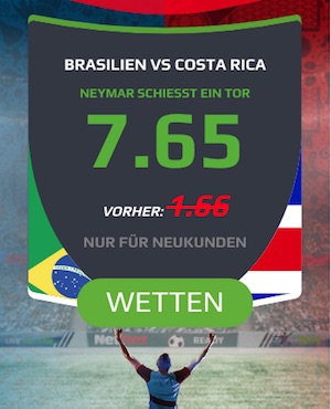 Neymar Torschütze gegen Costa Rica Quotenboost bei Netbet