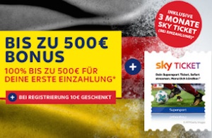 SkyBet 500€ Neukundenbonus Banner