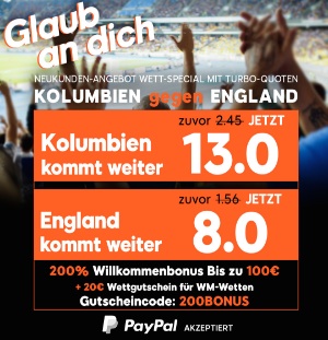 888sport Quotenboost Kolumbien vs. England