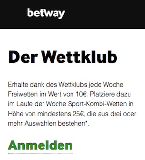 Betway Freiwette Wettklub