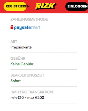 Rizk Paysafecard Einzahlung